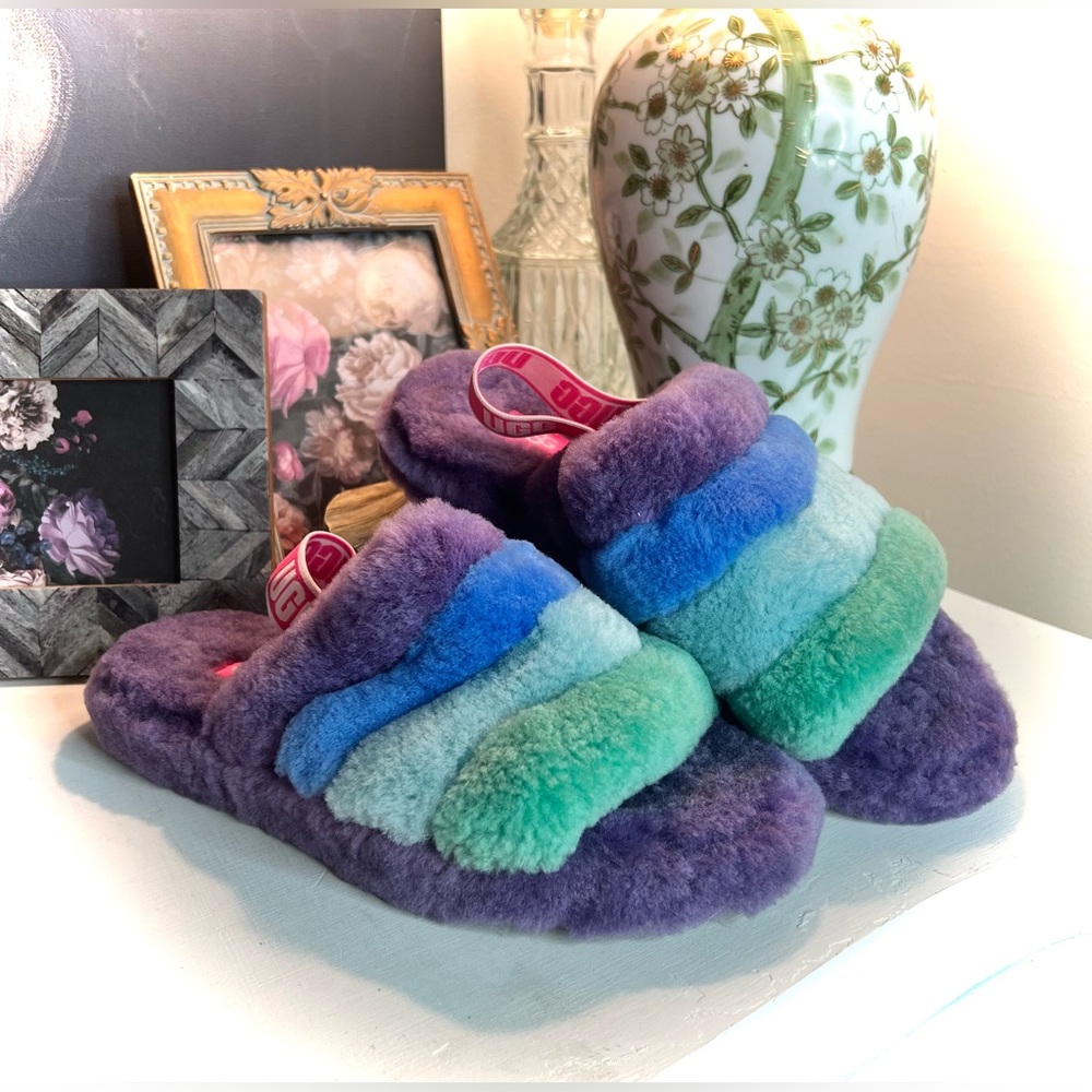 Ugg Fluff Yeah Slide purple green blue slippers